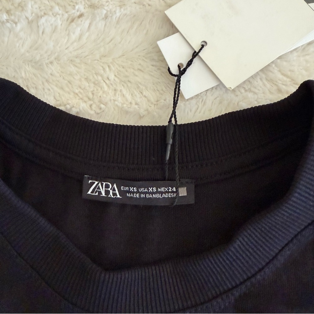 Zara Black Ribbed Collar Top - Picture 6 of 8